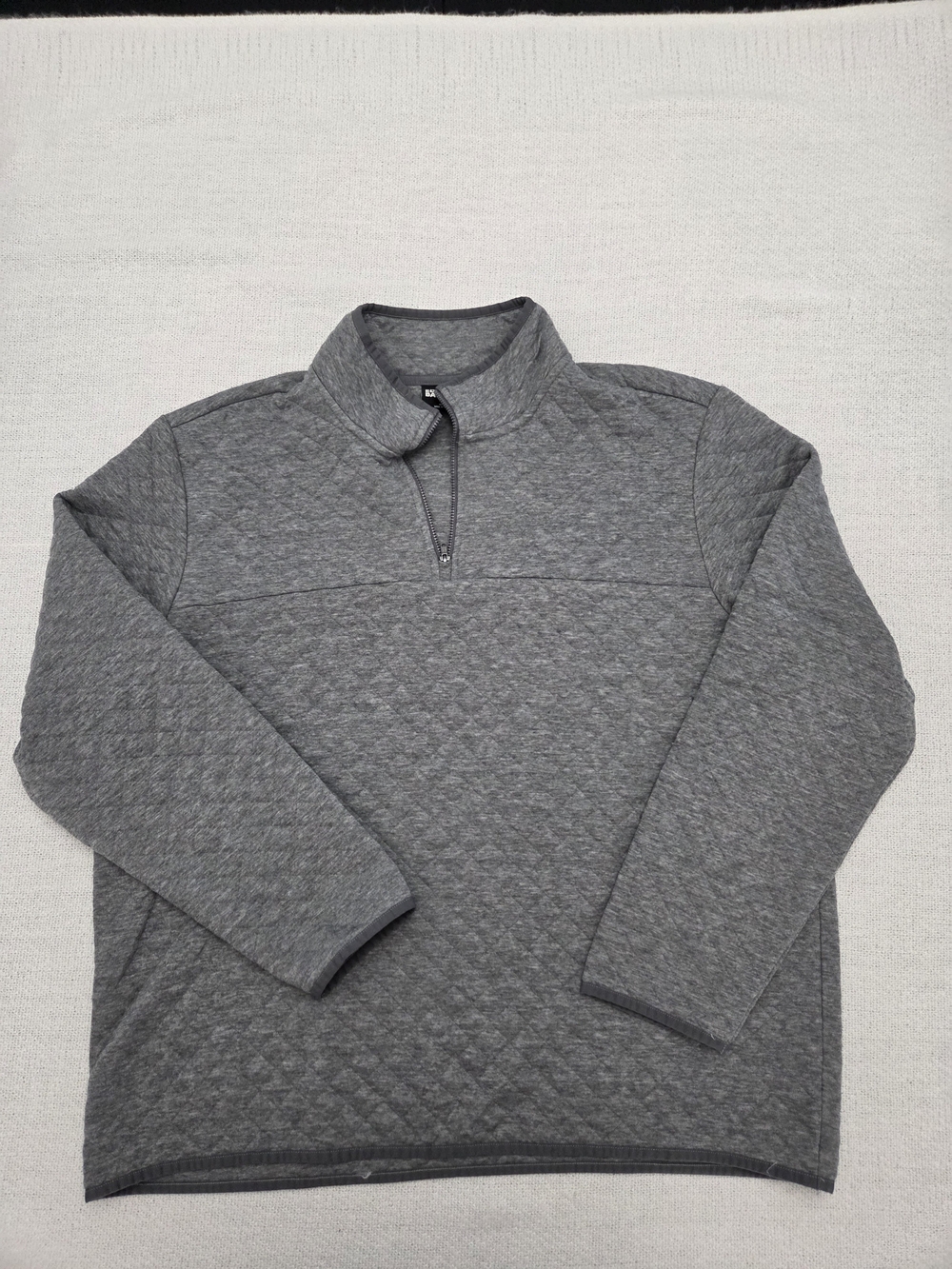 Eddie Bauer Heather Gray Quilted Mock-Neck Zip Pullover